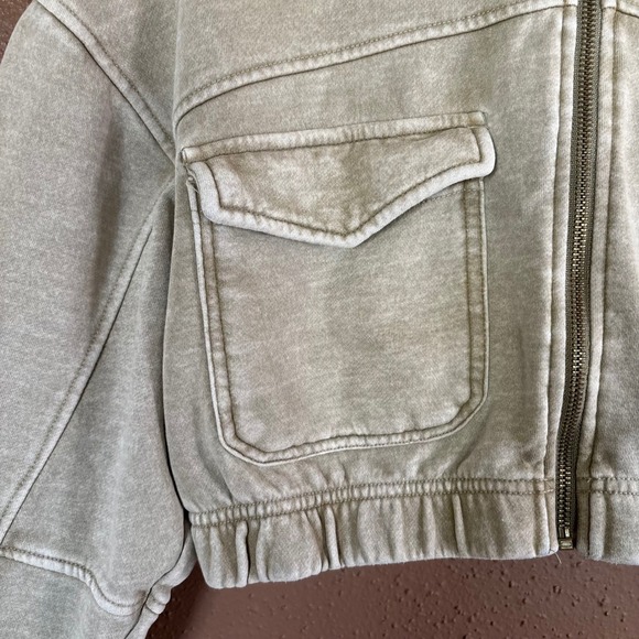Urban Outfitters Acid Wash Cropped Zip Up Hoodie Tan Khaki Utility Jacket Small - Picture 3 of 12